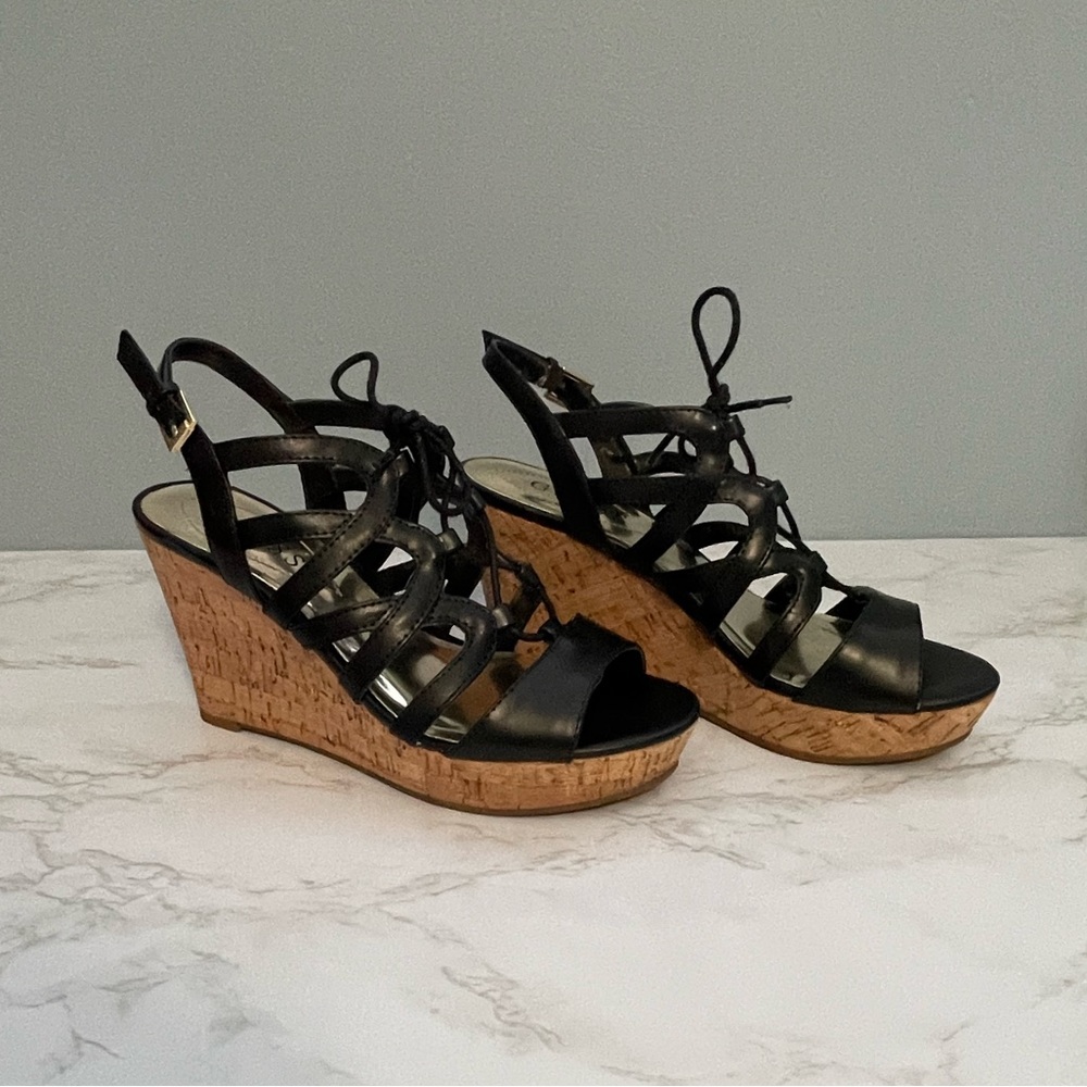 Black Guess Strappy Wedges